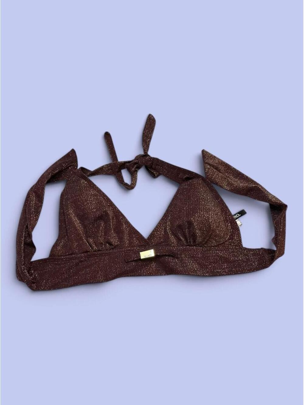 Vintage XOXO Metallic Brown Halter Bikini Top